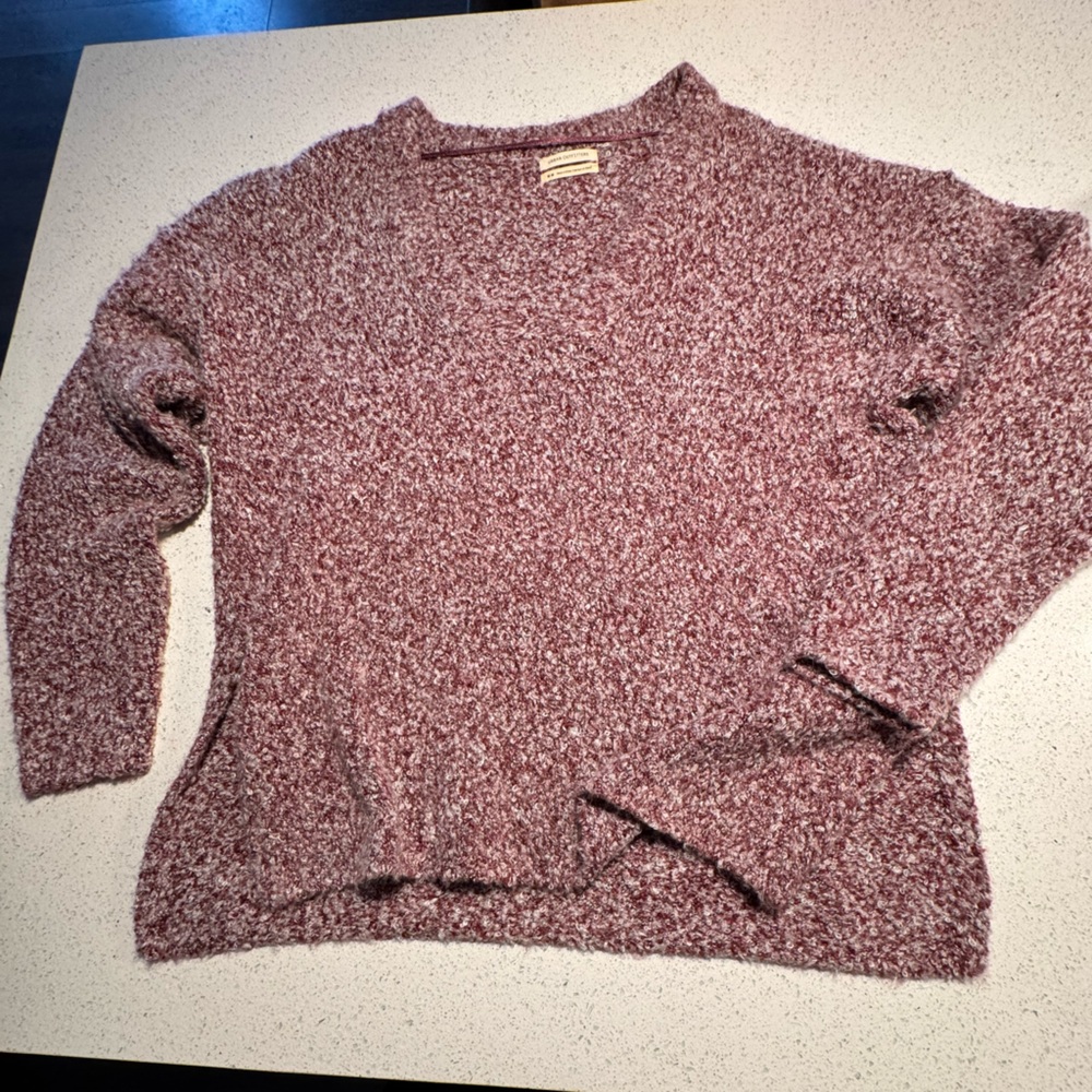 Uo Rosie Cozy V-neck - Urban Outfitters Burgundy Sweater M